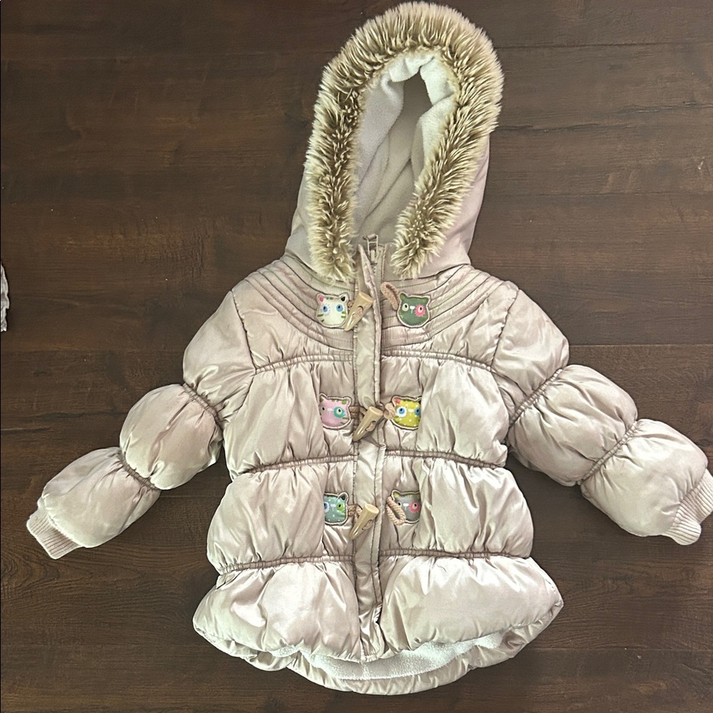 Next Kids Cream Puffer Jacket with Owl Details